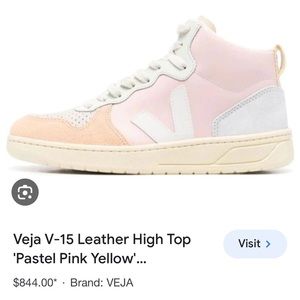 Veja V-15 Leather High Top Sneakers - Pastel Pink and Yellow